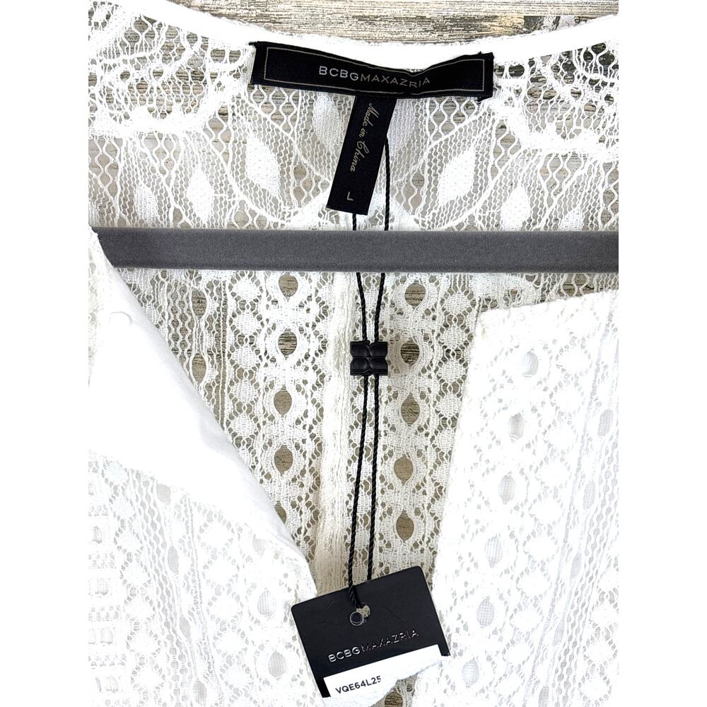 BCBGMAXAZRIA Womens L White Catier Boho Lace 3/4 Sleeve Summer Mini Dress NWT - Picture 5 of 8